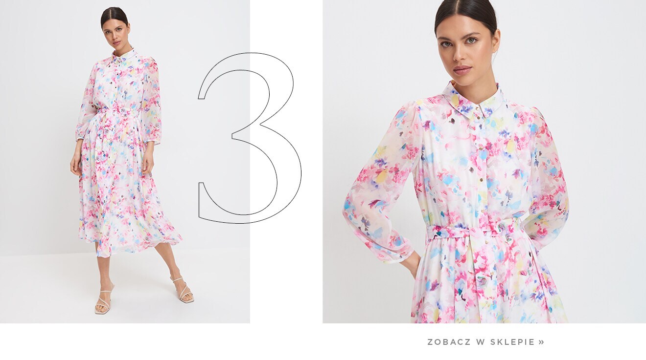modelka w sukience midi w kolorowe kwiaty - 3 must have