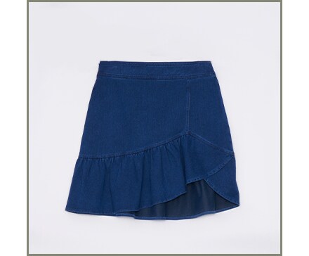 fusta mini cu volan din denim inchis la culoare
