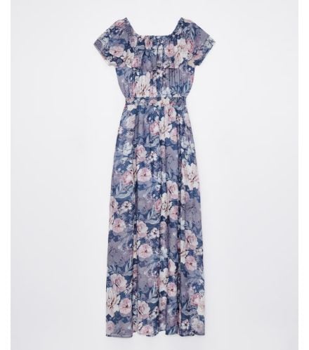 rochie maxi cu flori albastre