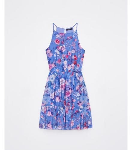 rochie mini cu flori cu decolteu cu halter