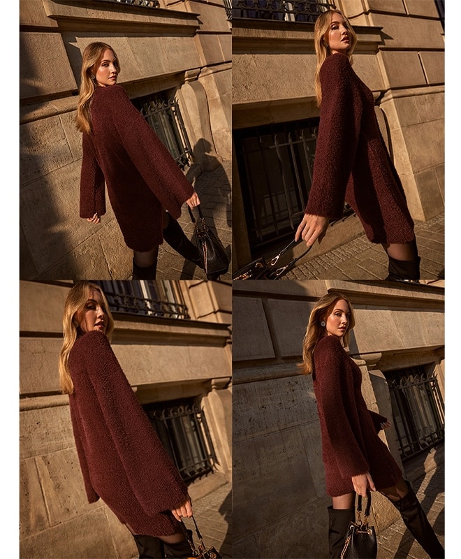 model într-o rochie pulover visiniu