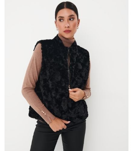 vestă neagră cu blană