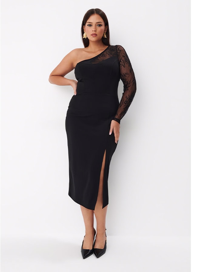 rochie midi eleganta neagra cu dantela