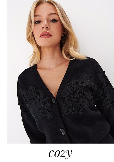 cardigan negru cu vascoza si dantela