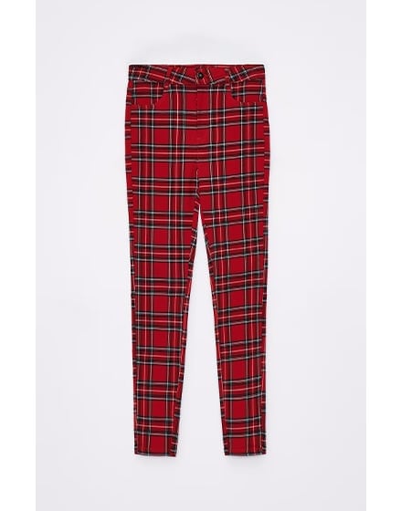 pantaloni skinny în carouri cerate