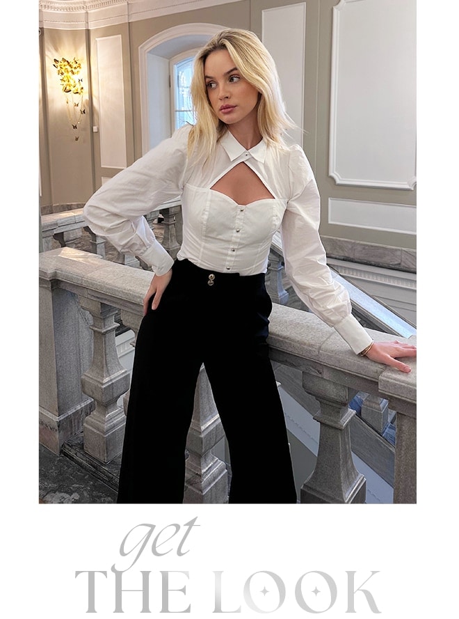 imprezowy look - biała koszula i spodnie