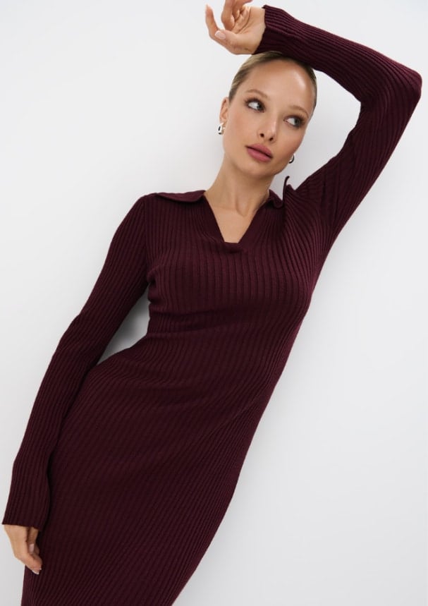 Rochie tricotată midi culoare - Burgundy
