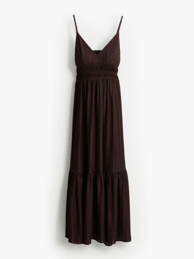 Rochie maxi, lejeră, cu decolteu în V - culoare ciocolată