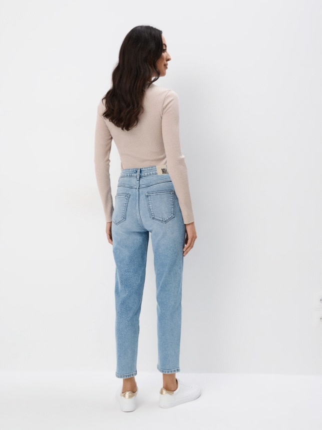 Blugi mom culoare - Albastru  