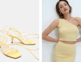 żółty outfit - sandałki, komplet damski