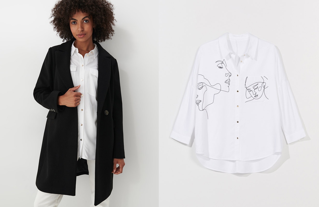 koszula z motywem szkicowanych twarzy