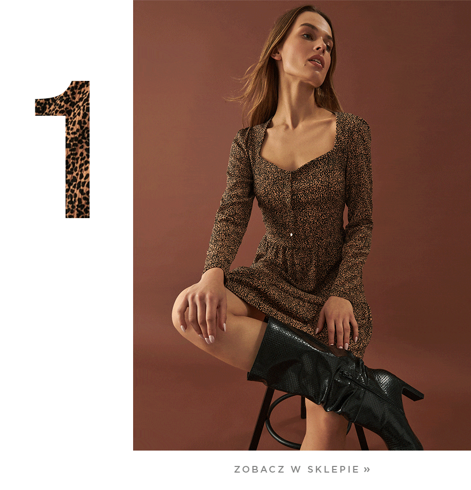 sukienka w panterkę z guzikami