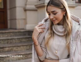 beżowa stylizacja - kurtka i golf