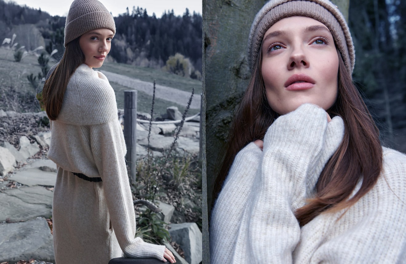 biała sukienka swetrowa długa z golfem