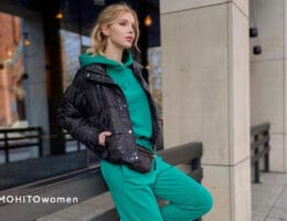 damski dres w stylizacji z czarna kurtką