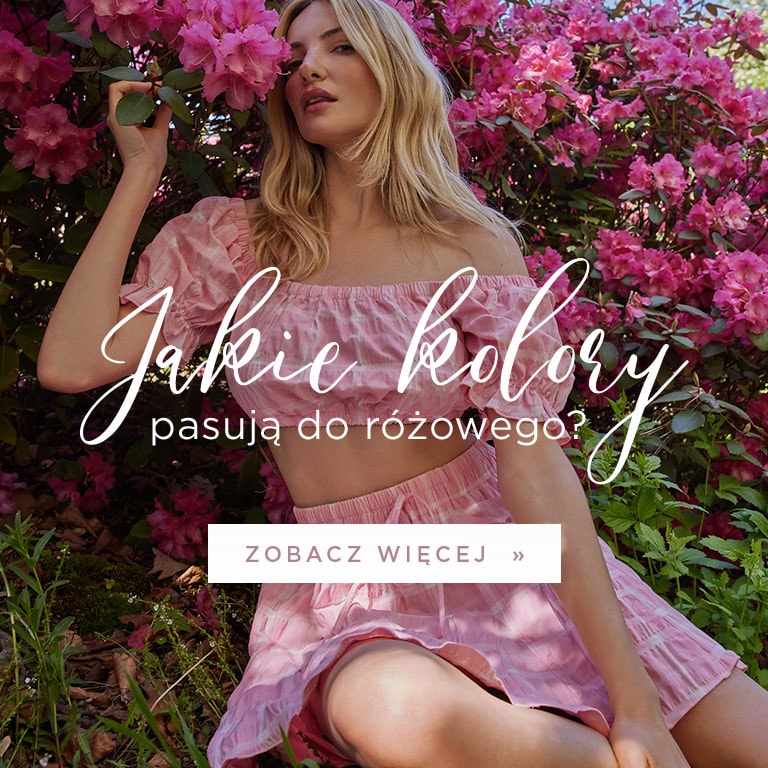 jakie kolory pasują do różowego - modelka w różowym topie i spódnicy wśród kwiatów