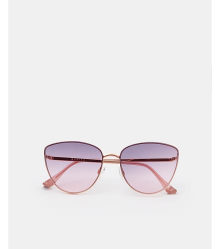 okulary przeciwsłoneczne z delikatnie różowo-fioletowymi szkłami i metalowymi oprawkami