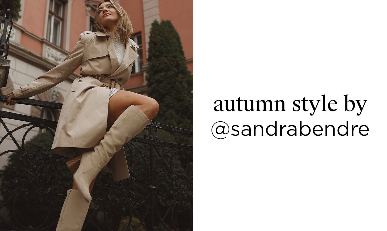 Kobiety w beżowym trenczu i wysokich kozakach na obcasie