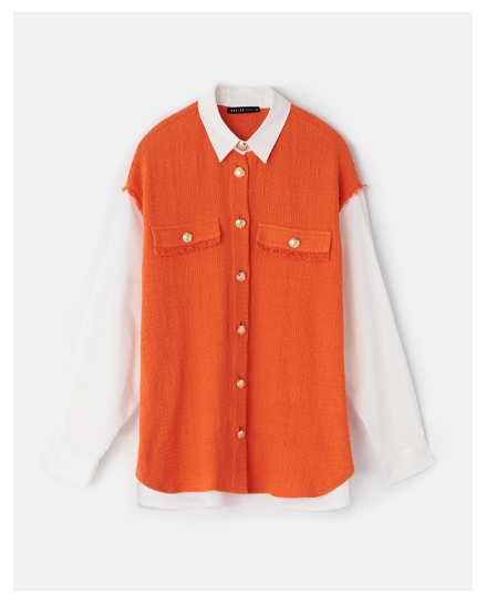 koszula z elementami pomarańczowego tweedu