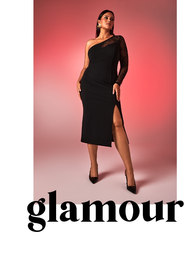 modelka w czarnej sukience glamour