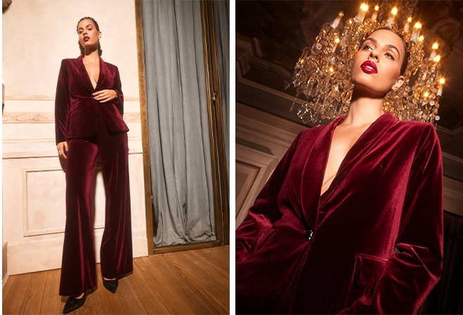 červený třešňový sametový oblek je nutností