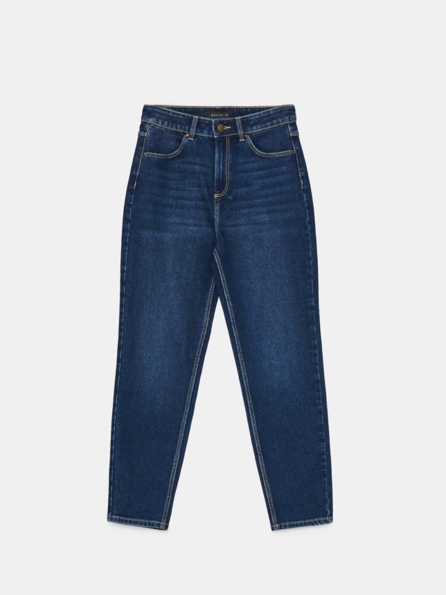 Blugi mom culoare - Bleu marin  