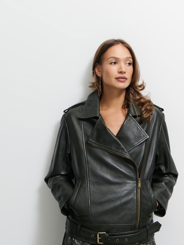 Kurtka przejściowa ramoneska ze skóry od MOHITO