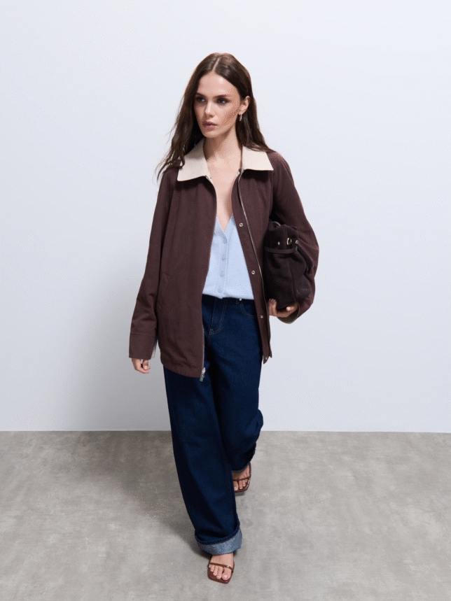 Dwustronna kurtka z kołnierzem i zapięciem na zamek oraz zatrzaski - Barn Jacket