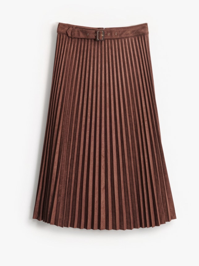 Fustă midi plisată culoare - Maro Index: 673GT-88X