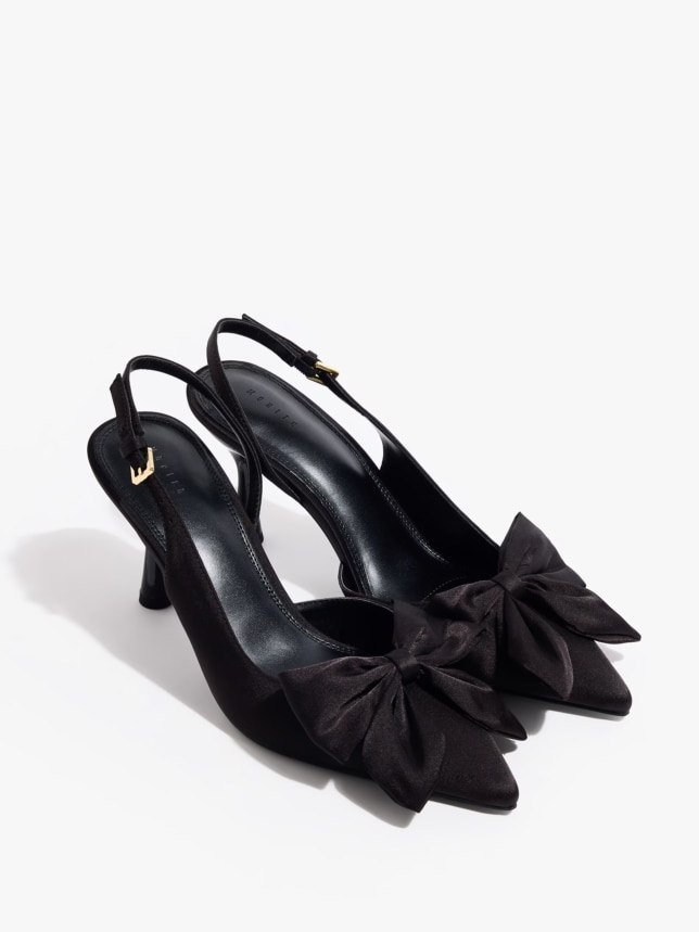 Buty na obcasie z kokardą w kolorze czarnym