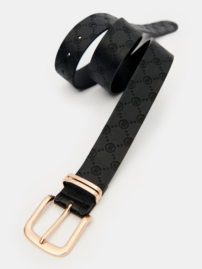 Pasek damski czarny ze złotą klamrą