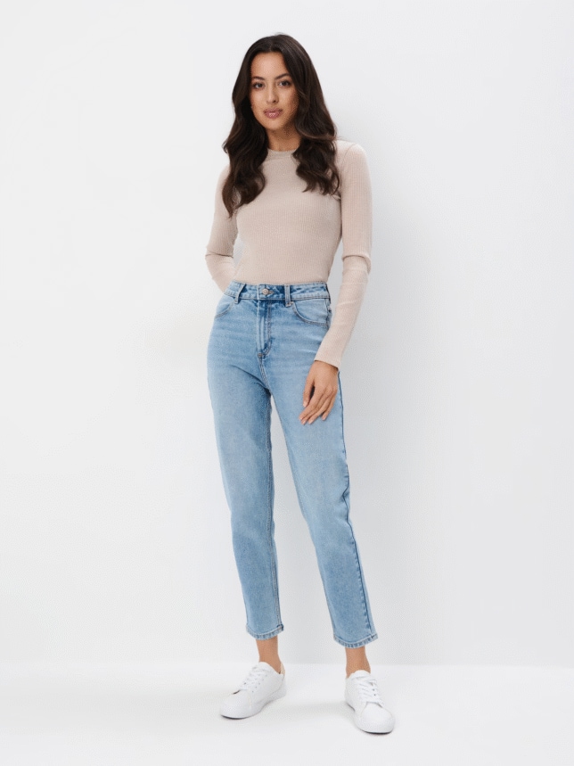 Blugi mom culoare - Albastru  