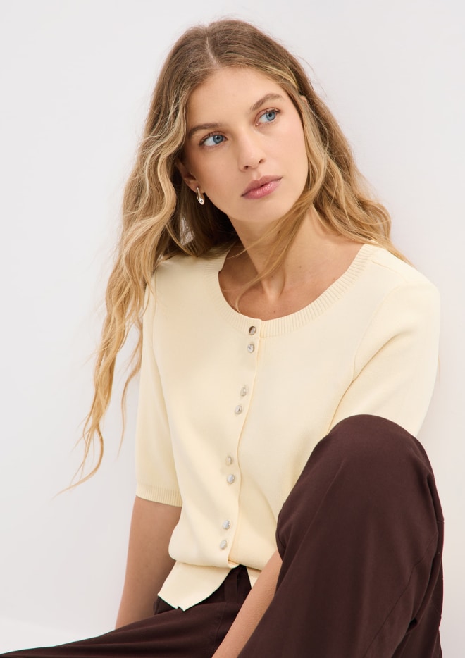 masełkowy kardigan z krótkimi rękawami