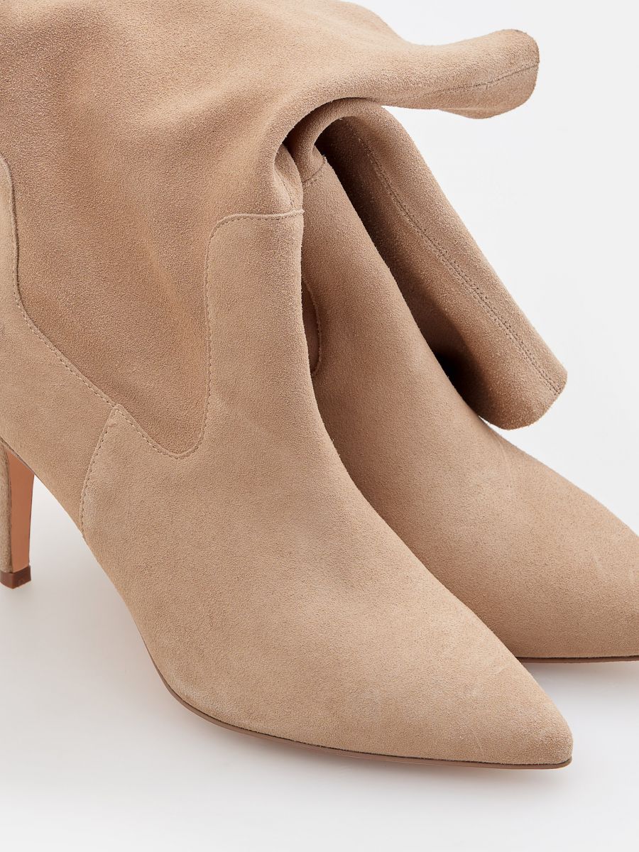 tan low heel booties