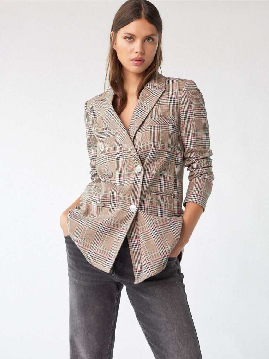 pink checked boyfriend blazer