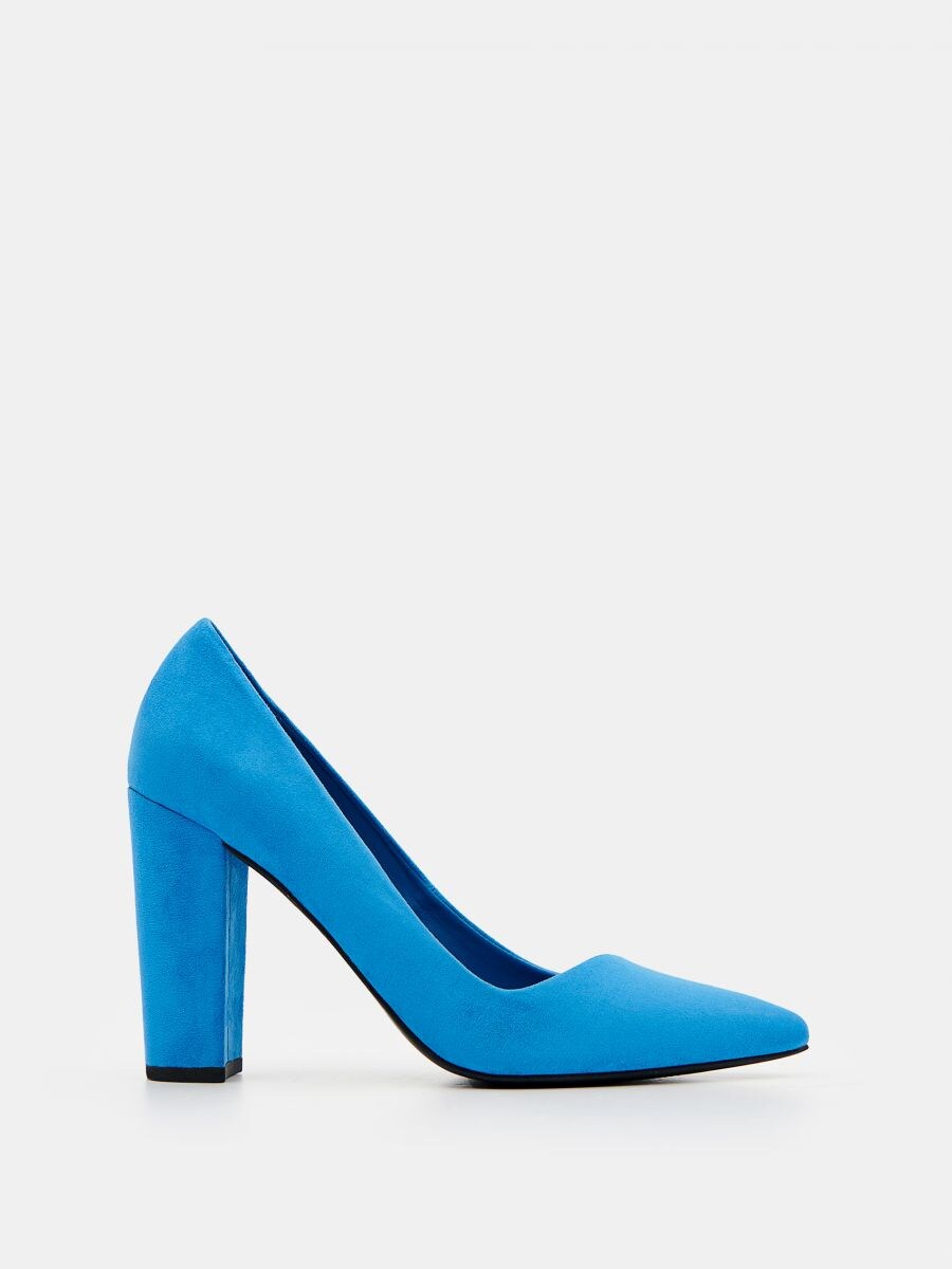 light blue block heel pumps