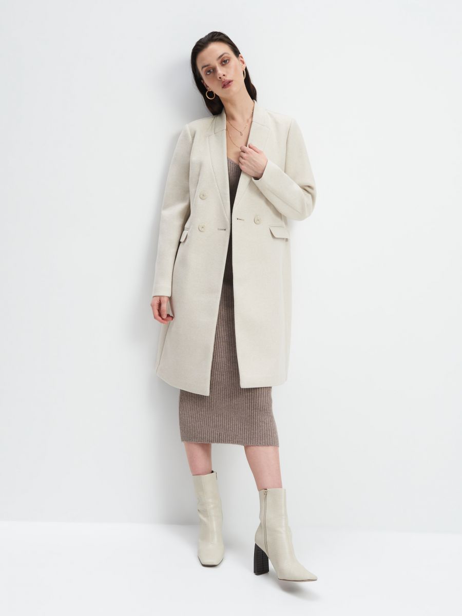double breasted cream coat