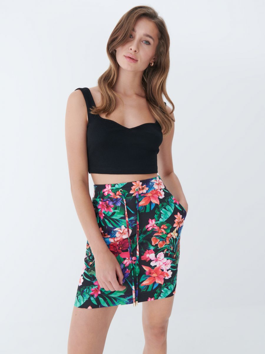 jersey wrap mini skirt