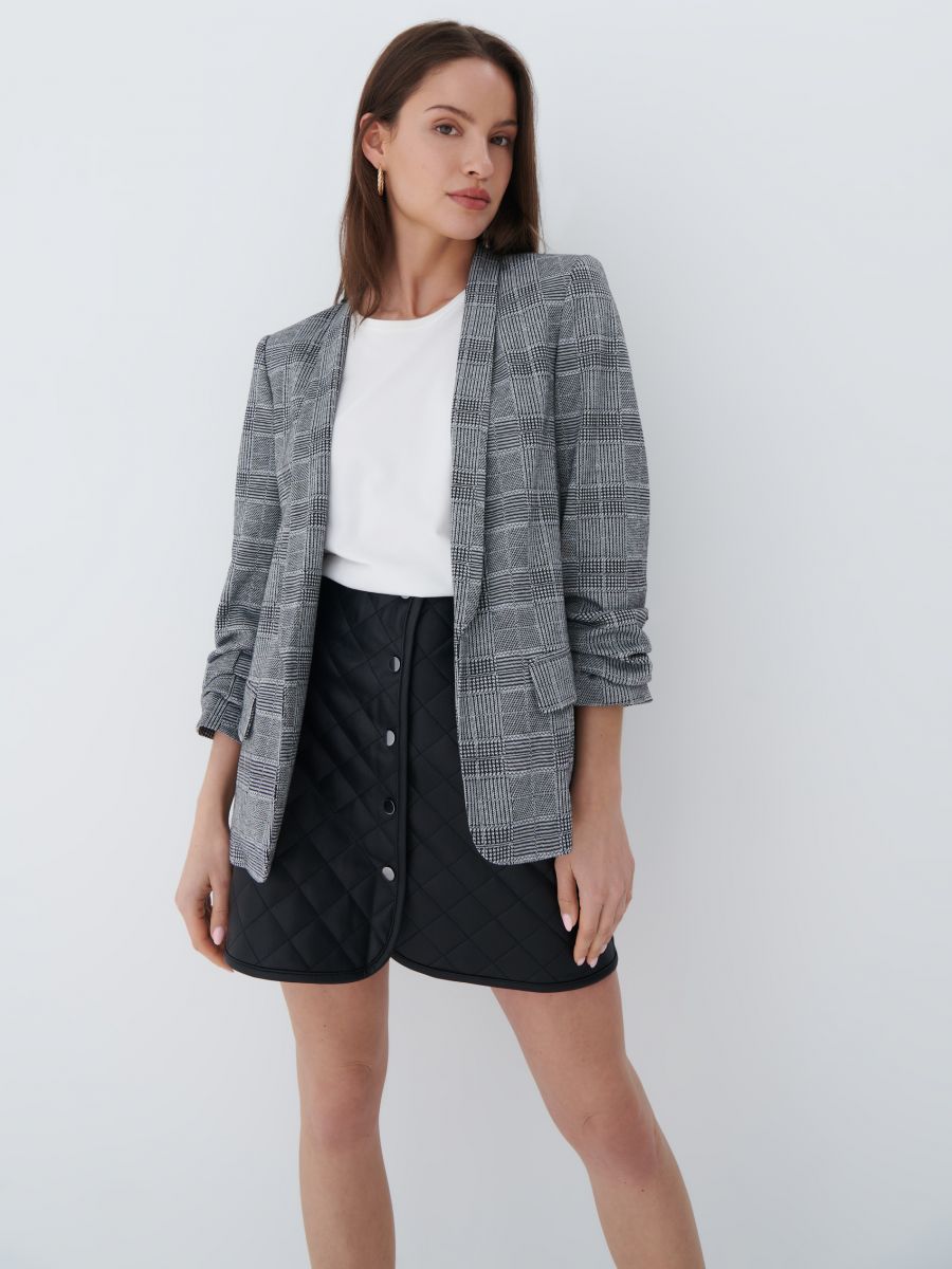 black checked blazer
