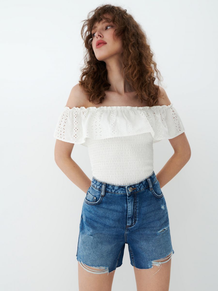 Off shoulder cotton blouse, MOHITO 