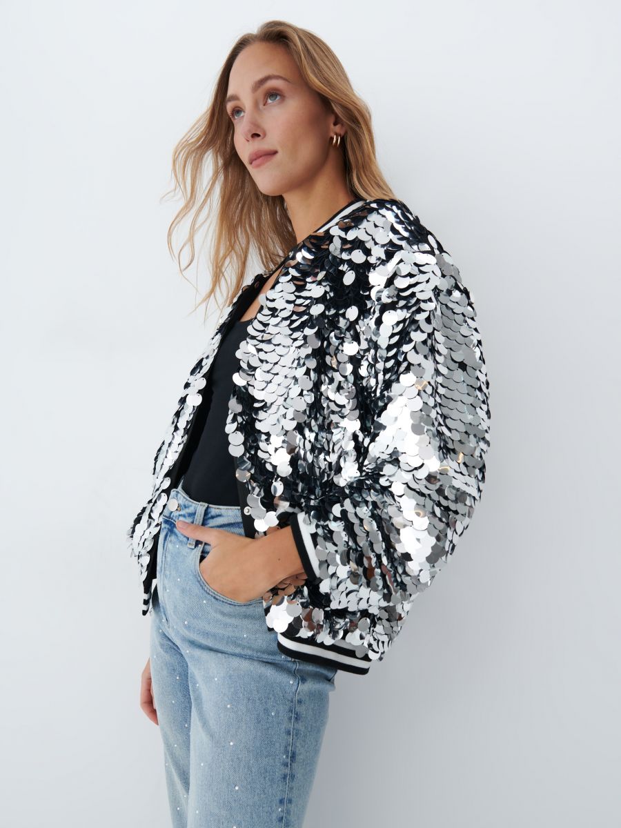 sequin jacket silver