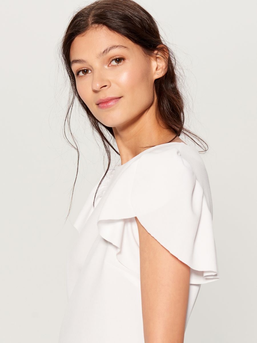 flounce sleeve colorblock smock top