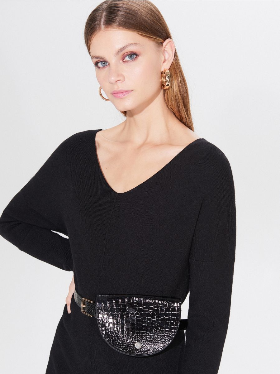 black jumper midi dress